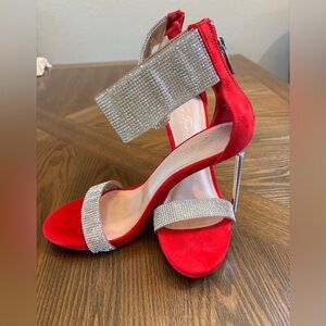 Glamorous Red and Silver Women's Heels
